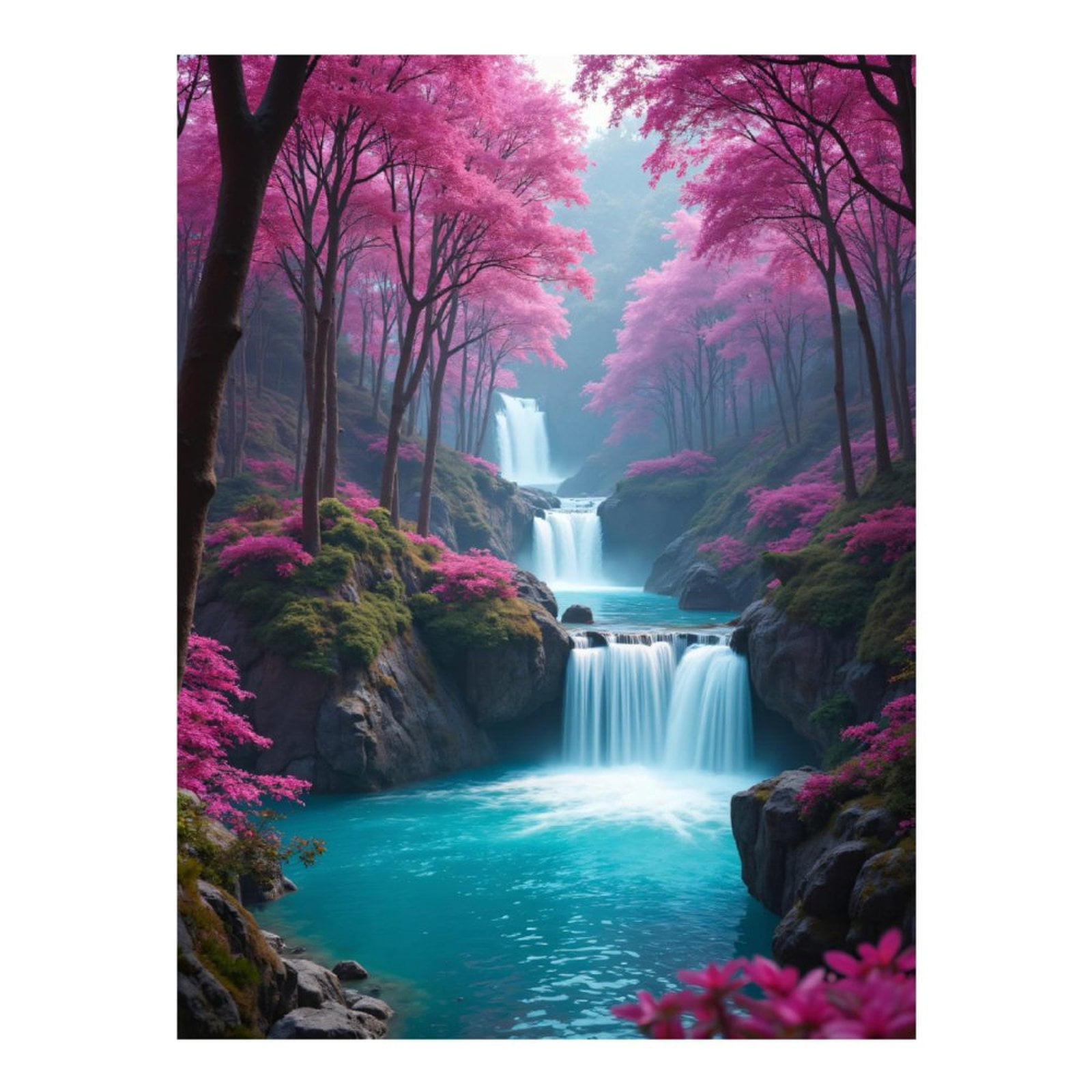 Diamond Art Kit for Adults, Pink Forest Waterfall Serenity Diamond