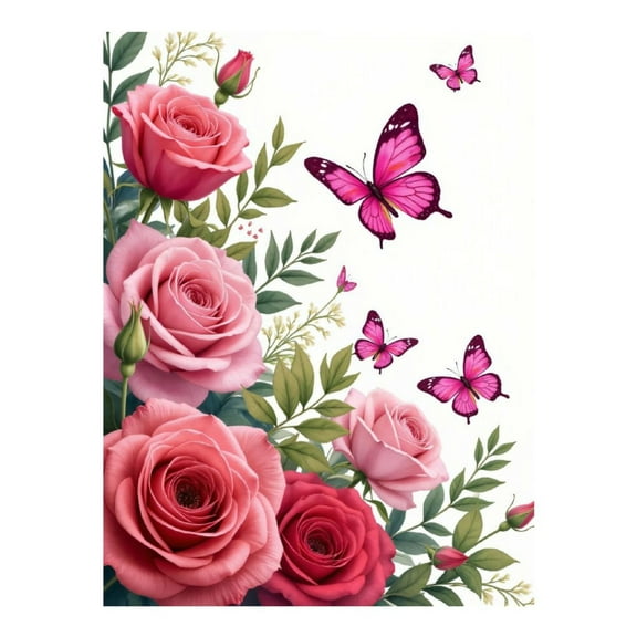 Diamond Art Kit for Adults, Pink Roses Butterfly Delight Diamond Painting for Adults Beginners, DIY Diamond Art Painting Kits, 5D Diamond Painting Crafts for Home Decor 12x16 Frameless