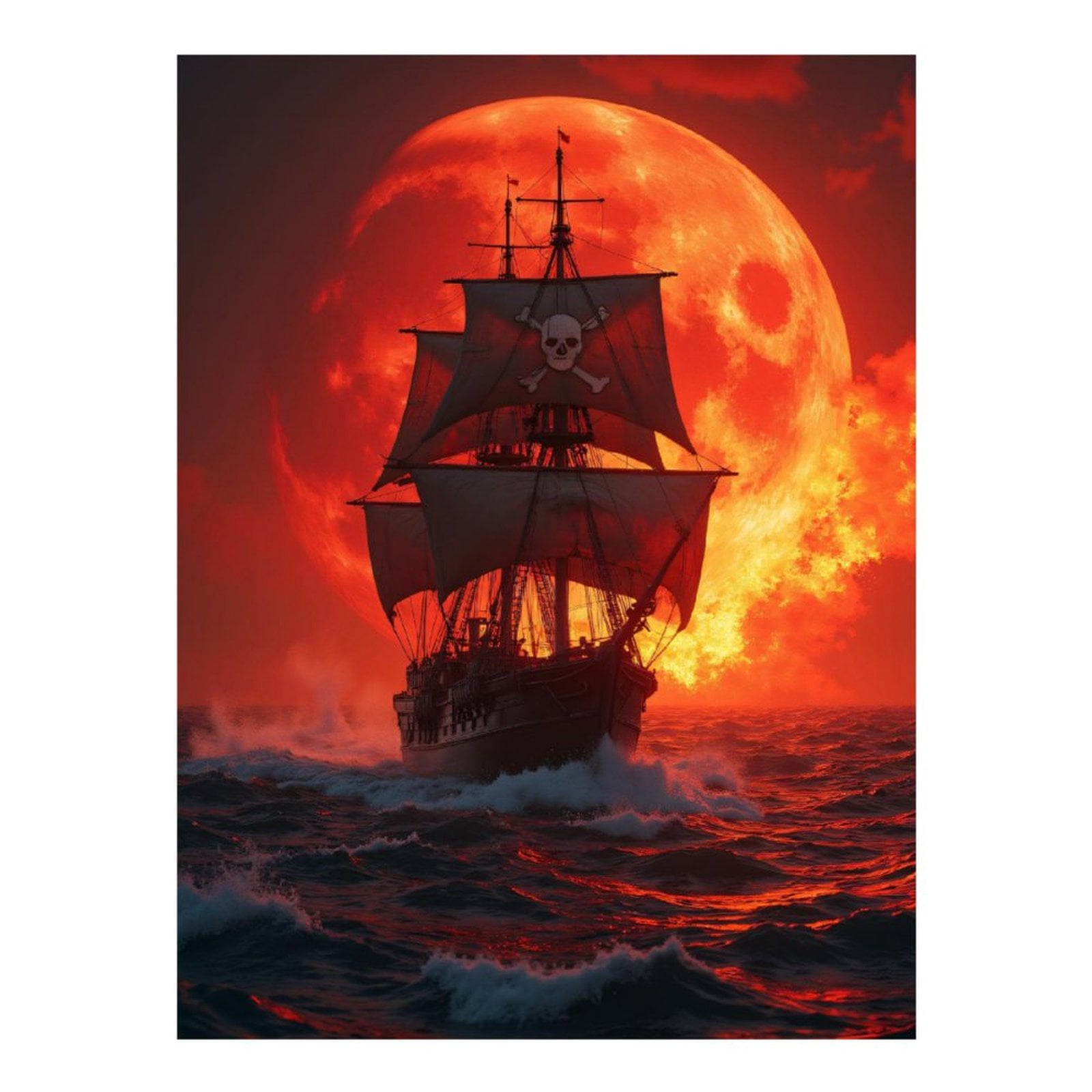 Diamond Art Kit for Adults, Pirate Ship Red Moon Ocean Adventure ...