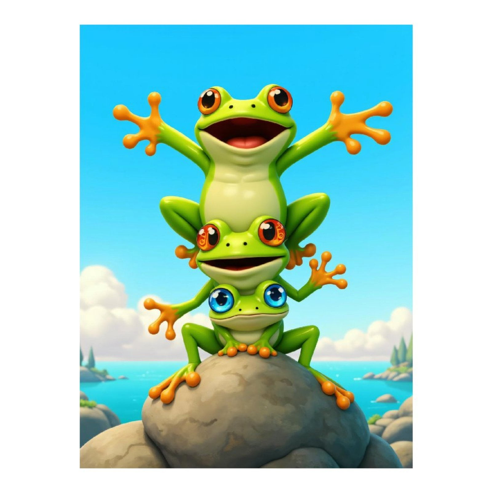 Diamond Art Kit for Adults, Playful Frogs Trio On Rock Diamond Painting for Adults Beginners, 5D DIY Diamond Art Painting Kits, Colorful Diamond Painting Craft for Home Decor 12x16