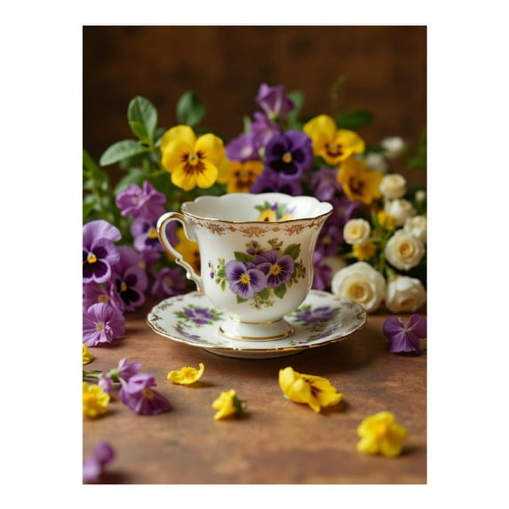 Diamond Art Kit for Adults, Porcelain Teacup Floral Blossom Diamond Painting for Adults Beginners, 5D DIY Diamond Art Painting Kits, Colorful Diamond Painting Craft for Home Decor 12x16
