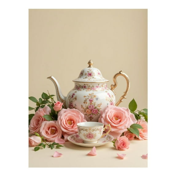 Diamond Art Kit for Adults, Porcelain Teapot Roses Elegance Scene Diamond Painting for Adults Beginners, 5D DIY Diamond Art Painting Kits, Colorful Diamond Painting Craft for Home Decor 12x16