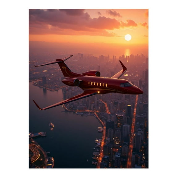 Diamond Art Kit for Adults, Private Jet Over Sunset City Diamond Painting for Adults Beginners, DIY Diamond Art Painting Kits, 5D Diamond Painting Crafts for Home Decor 12x16 Frameless