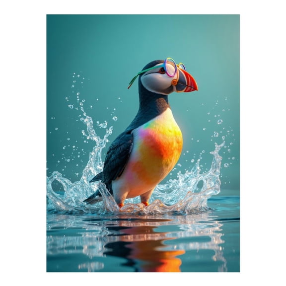 Diamond Art Kit for Adults, Puffin With Glasses Splashing Water Diamond Painting for Adults Beginners, 5D DIY Diamond Art Painting Kits, Colorful Diamond Painting Craft for Home Decor 12x16