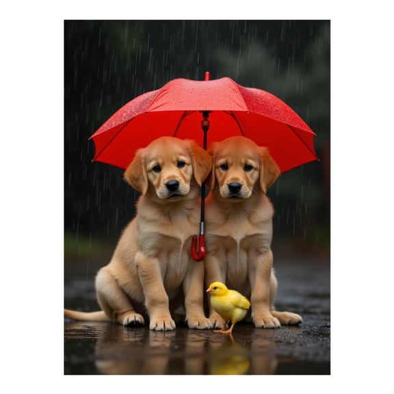 Diamond Art Kit for Adults, Puppies Red Umbrella Chick Rainy Day Diamond Painting for Adults Beginners, DIY Diamond Art Painting Kits, 5D Diamond Painting Crafts for Home Decor 12x16 Frameless