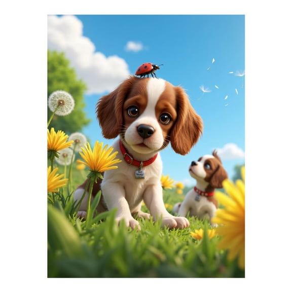 Diamond Art Kit for Adults, Puppy Field Ladybug Flowers Diamond Painting for Adults Beginners, 5D DIY Diamond Art Painting Kits, Colorful Diamond Painting Craft for Home Decor 12x16 Frameless