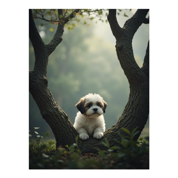 Diamond Art Kit for Adults, Puppy In Forest Tree V-Shaped Trunk Diamond Painting for Adults Beginners, DIY Diamond Art Painting Kits, 5D Diamond Painting Crafts for Home Decor 12x16 Frameless