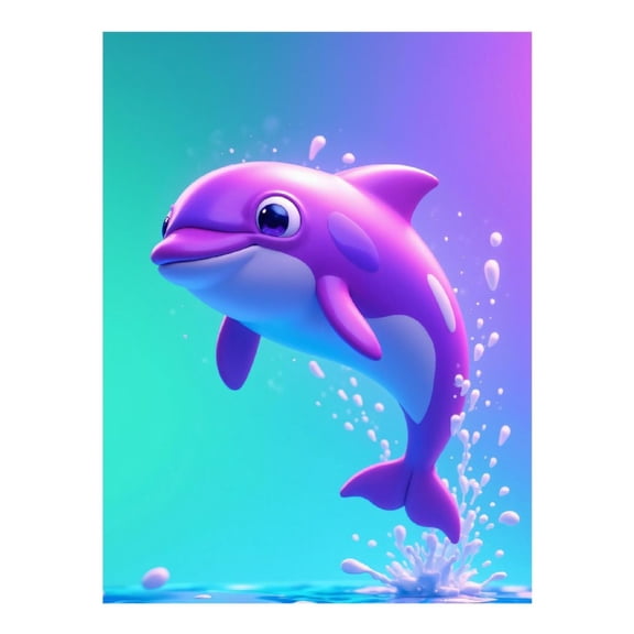 Diamond Art Kit for Adults, Purple Dolphin Splashing Water Diamond Painting for Adults Beginners, DIY Diamond Art Painting Kits, 5D Diamond Painting Crafts for Home Decor 12x16 Frameless