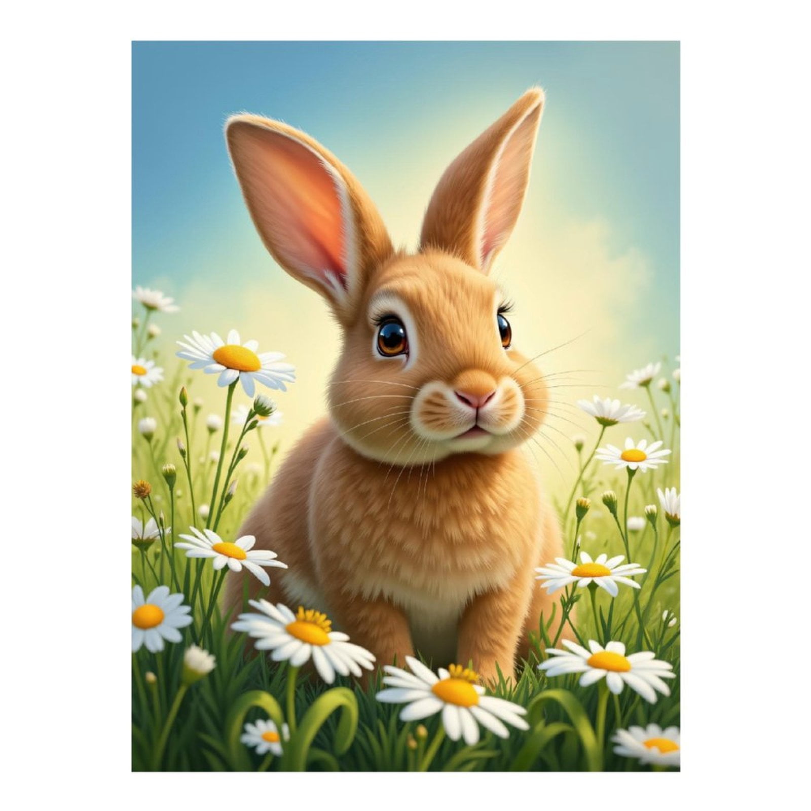 Diamond Art Kit for Adults, Rabbit With Daisies In Meadow Diamond ...