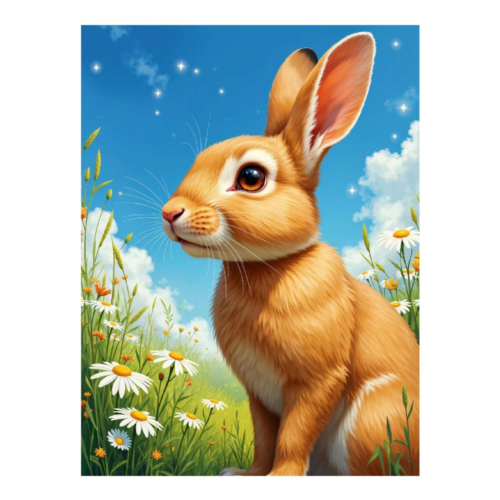 Diamond Art Kit for Adults, Rabbit Daisy Meadow Blue Sky Diamond ...