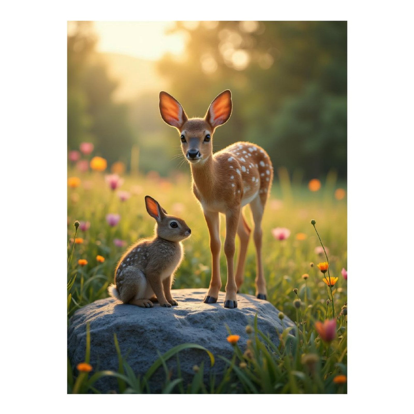 Diamond Art Kit for Adults, Rabbit And Fawn In Spring Meadow Diamond ...