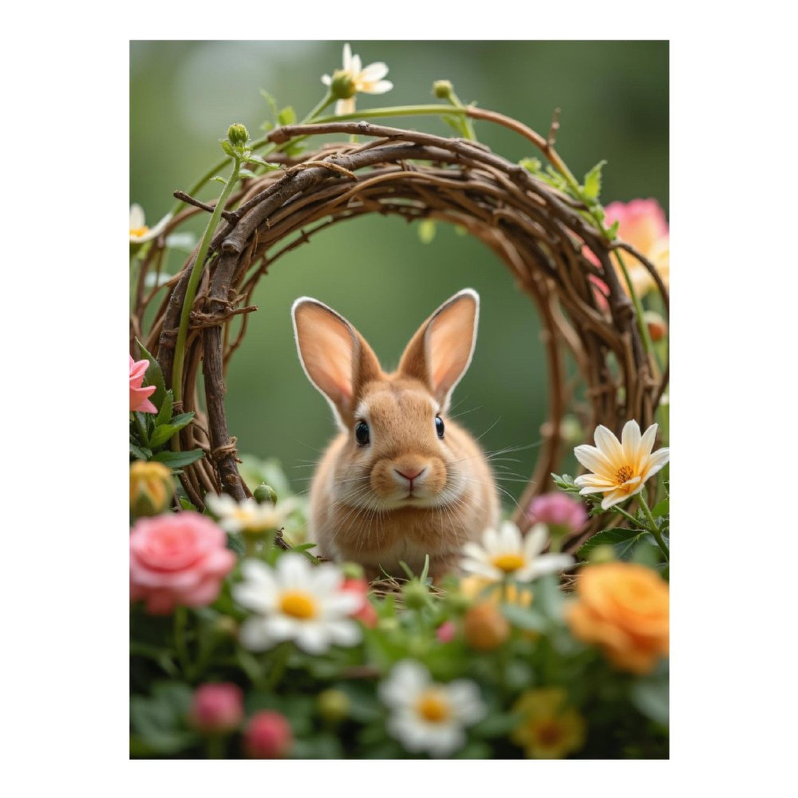 Diamond Art Kit for Adults, Rabbit In Floral Wreath Garden Diamond ...