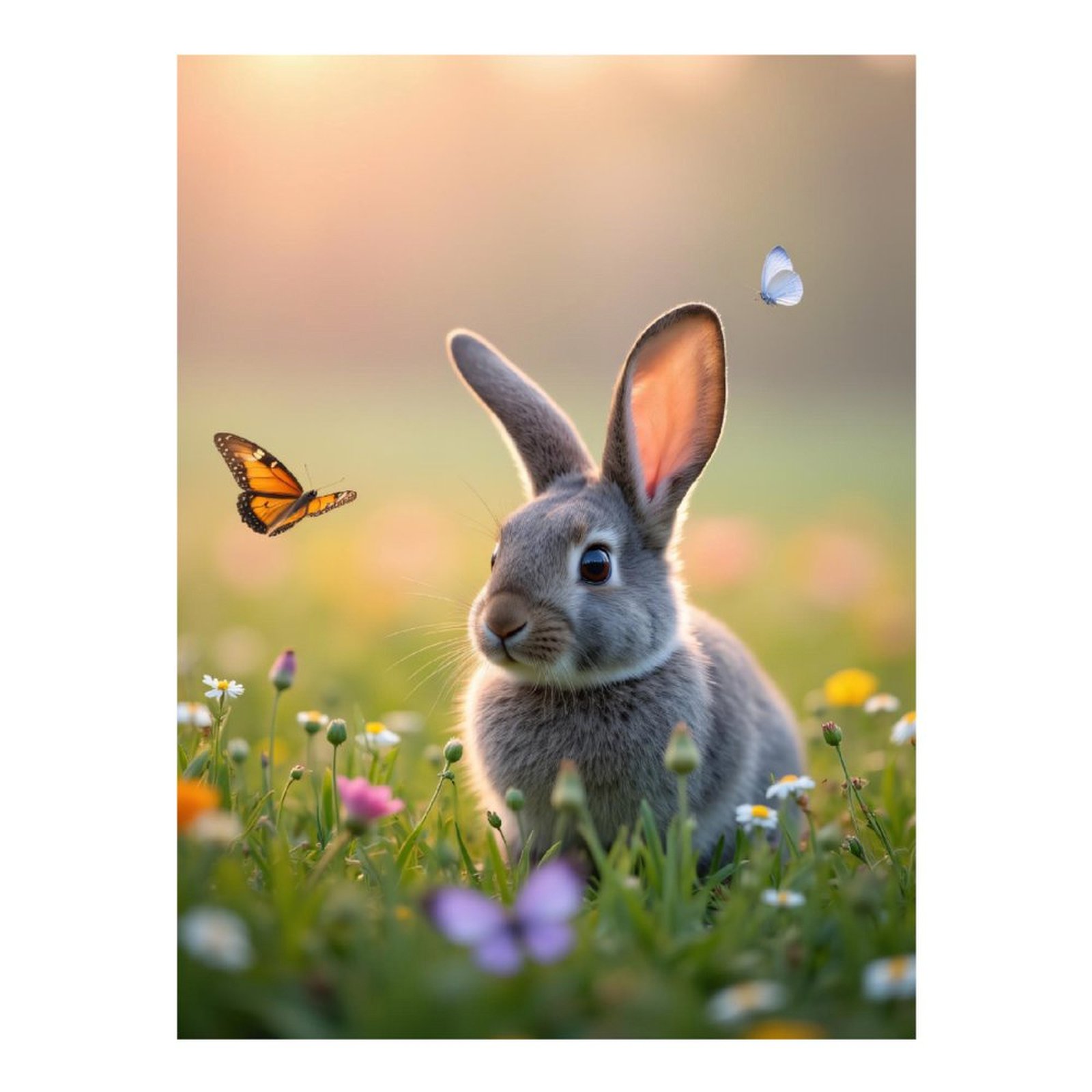 Diamond Art Kit for Adults, Rabbit Meadow Butterflies Blossoms Diamond ...