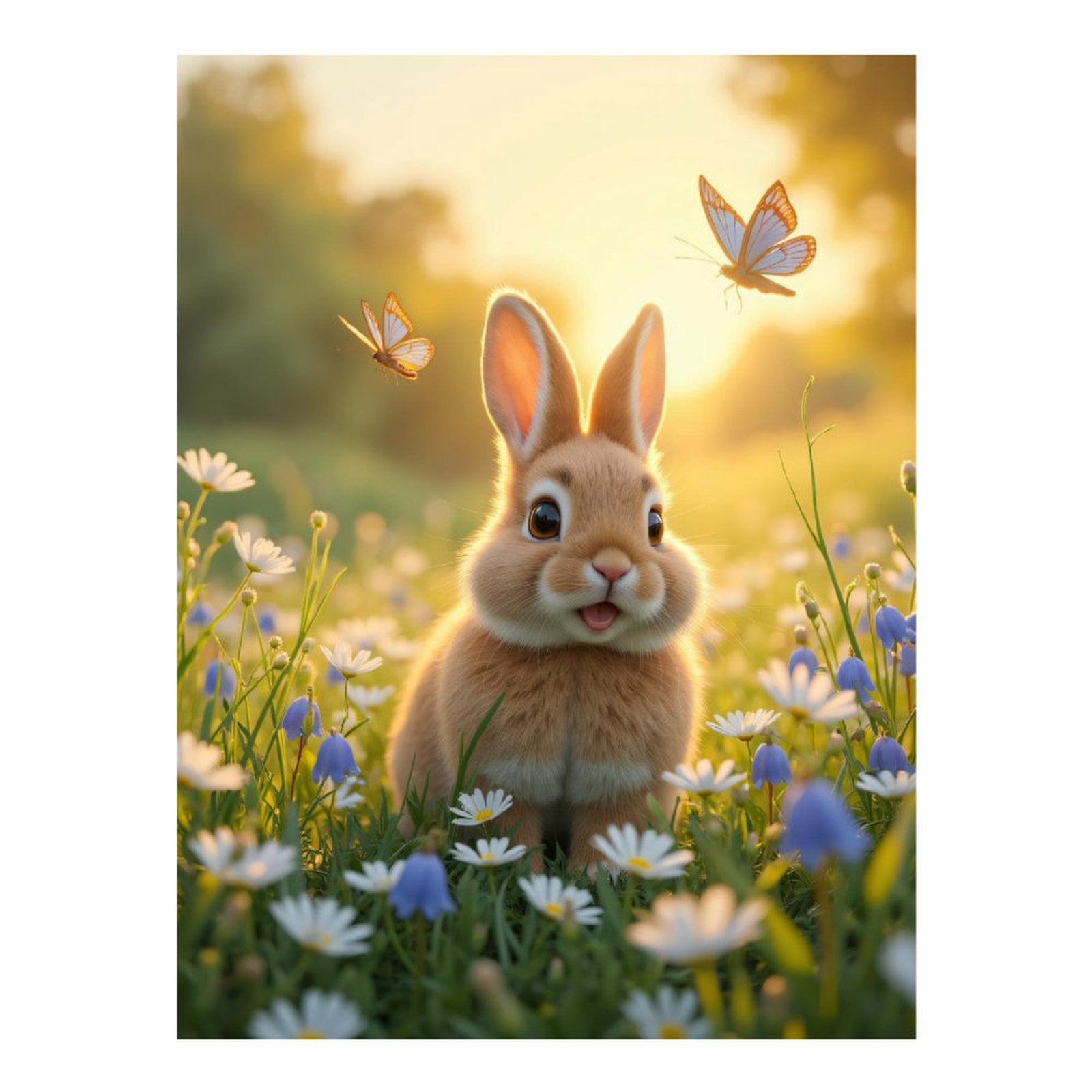 Diamond Art Kit for Adults, Rabbit Meadow Butterflies Diamond Painting ...