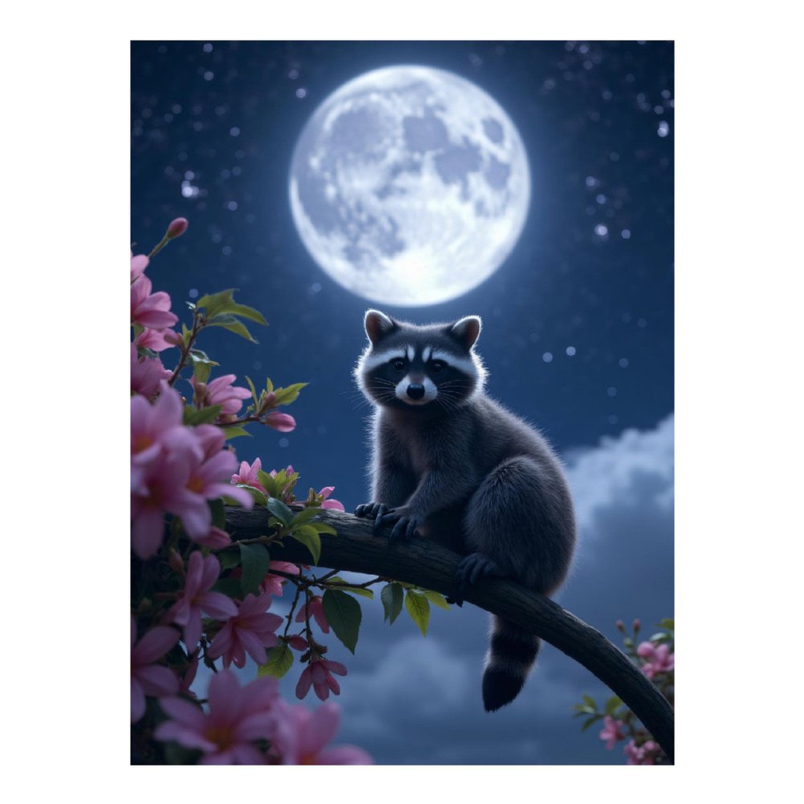 Diamond Art Kit for Adults, Raccoon Blossom Moonlit Night Diamond Painting for Adults Beginners, 5D DIY Diamond Art Painting Kits, Colorful Diamond Painting Craft for Home Decor 12x16