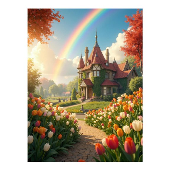 Diamond Art Kit for Adults, Rainbow Cottage Garden Pathway Diamond Painting for Adults Beginners, 5D DIY Diamond Art Painting Kits, Colorful Diamond Painting Craft for Home Decor 12x16