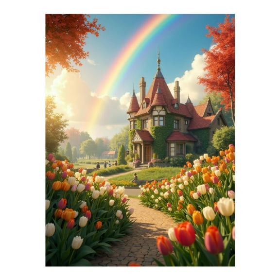 Diamond Art Kit for Adults, Rainbow Cottage Garden Pathway Diamond Painting for Adults Beginners, DIY Diamond Art Painting Kits, 5D Diamond Painting Crafts for Home Decor 12x16 Frameless