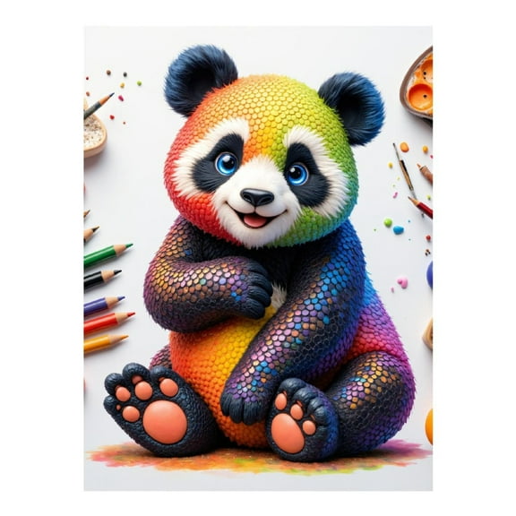 Diamond Art Kit for Adults, Rainbow Panda Art Supplies Diamond Painting for Adults Beginners, DIY Diamond Art Painting Kits, 5D Diamond Painting Crafts for Home Decor 12x16 Frameless