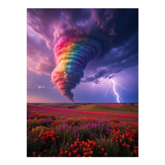 Diamond Art Kit for Adults, Rainbow Tornado Over Flower Fields Diamond Painting for Adults Beginners, 5D DIY Diamond Art Painting Kits, Colorful Diamond Painting Craft for Home Decor 12x16