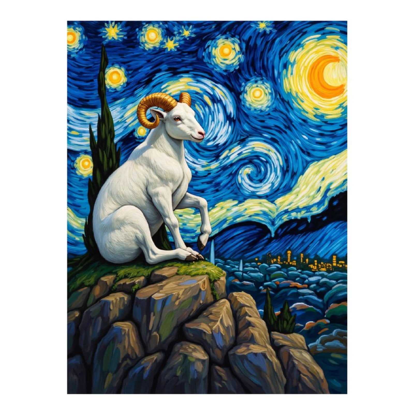 Diamond Art Kit for Adults, Ram On Rock Starry Sky Night Diamond Painting for Adults Beginners, 5D DIY Diamond Art Painting Kits, Colorful Diamond Painting Craft for Home Decor 12x16