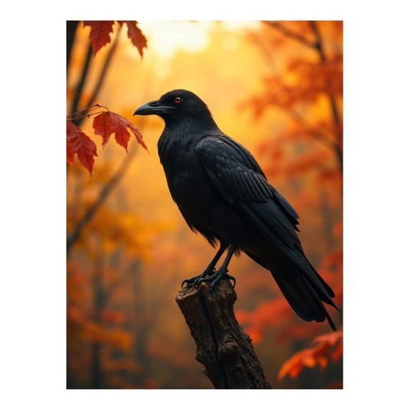 Diamond Art Kit for Adults, Raven Autumn Perch Orange Leaves Diamond Painting for Adults Beginners, DIY Diamond Art Painting Kits, 5D Diamond Painting Crafts for Home Decor 12x16 Frameless