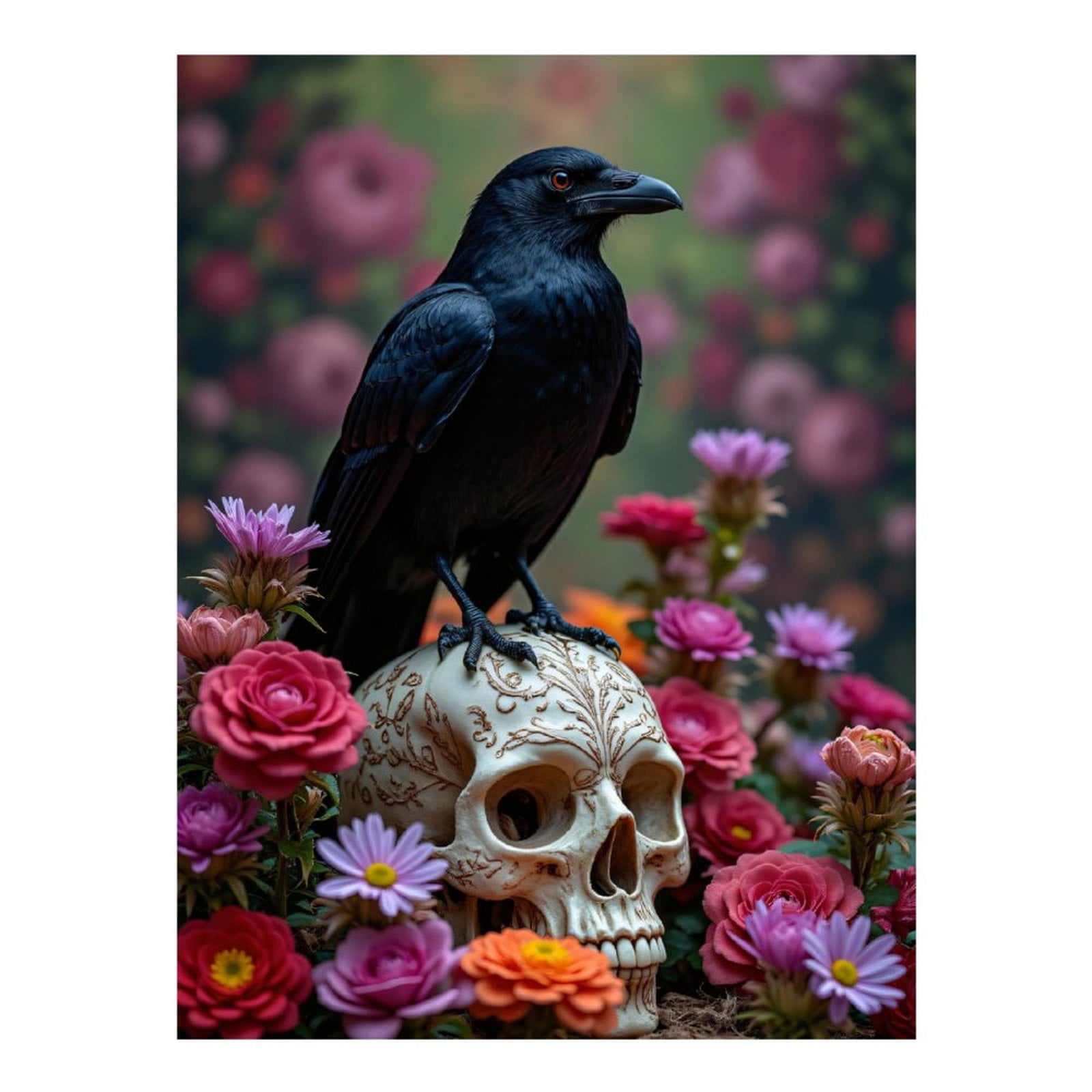 Diamond Art Kit for Adults, Raven Skull Floral Arrangement Diamond Painting for Adults Beginners, DIY Diamond Art Painting Kits, 5D Diamond Painting Crafts for Home Decor 12x16 Frameless