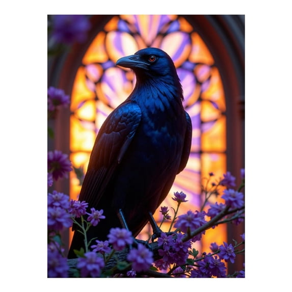 Diamond Art Kit for Adults, Raven Vibrant Window Blossoms Diamond Painting for Adults Beginners, 5D DIY Diamond Art Painting Kits, Colorful Diamond Painting Craft for Home Decor 12x16