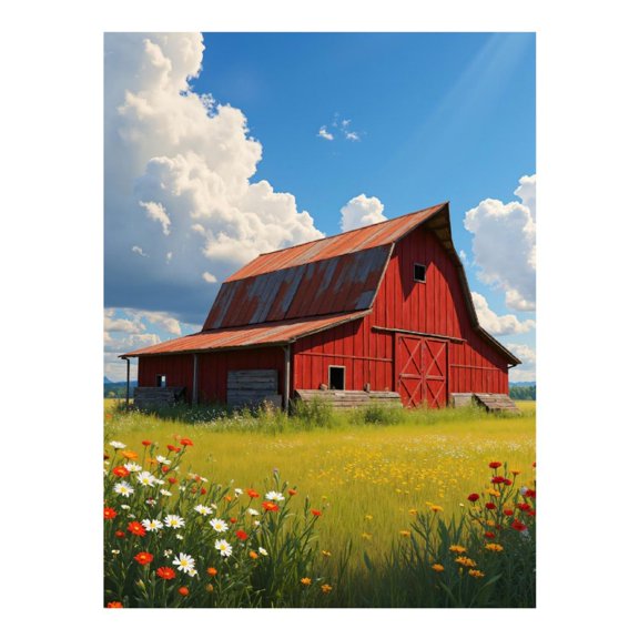 Diamond Art Kit for Adults, Red Barn Wildflowers Blue Sky Diamond Painting for Adults Beginners, DIY Diamond Art Painting Kits, 5D Diamond Painting Crafts for Home Decor 12x16 Frameless