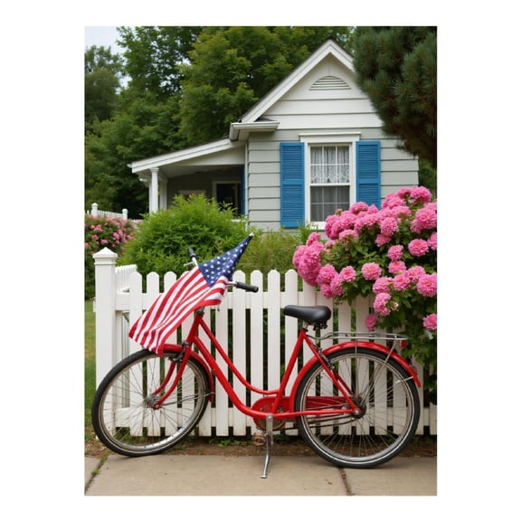 Diamond Art Kit for Adults, Red Bicycle Summer Cottage Scene Diamond Painting for Adults Beginners, 5D DIY Diamond Art Painting Kits, Colorful Diamond Painting Craft for Home Decor 12x16