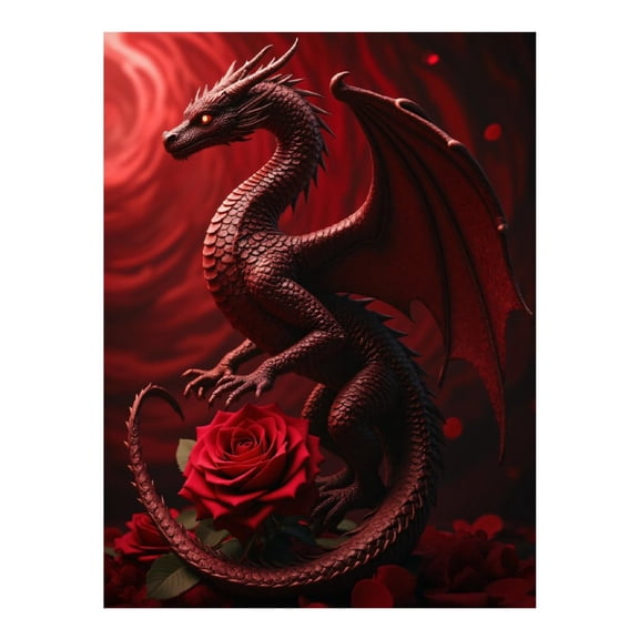 Diamond Art Kit for Adults, Red Dragon Rose Fantasy Scene Diamond Painting for Adults Beginners, 5D DIY Diamond Art Painting Kits, Colorful Diamond Painting Craft for Home Decor 12x16