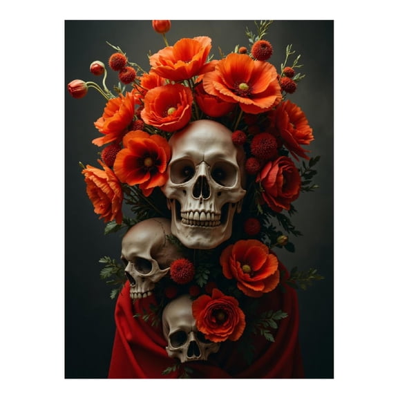Diamond Art Kit for Adults, Red Flowers Skulls Art Composition Diamond Painting for Adults Beginners, 5D DIY Diamond Art Painting Kits, Colorful Diamond Painting Craft for Home Decor 12x16