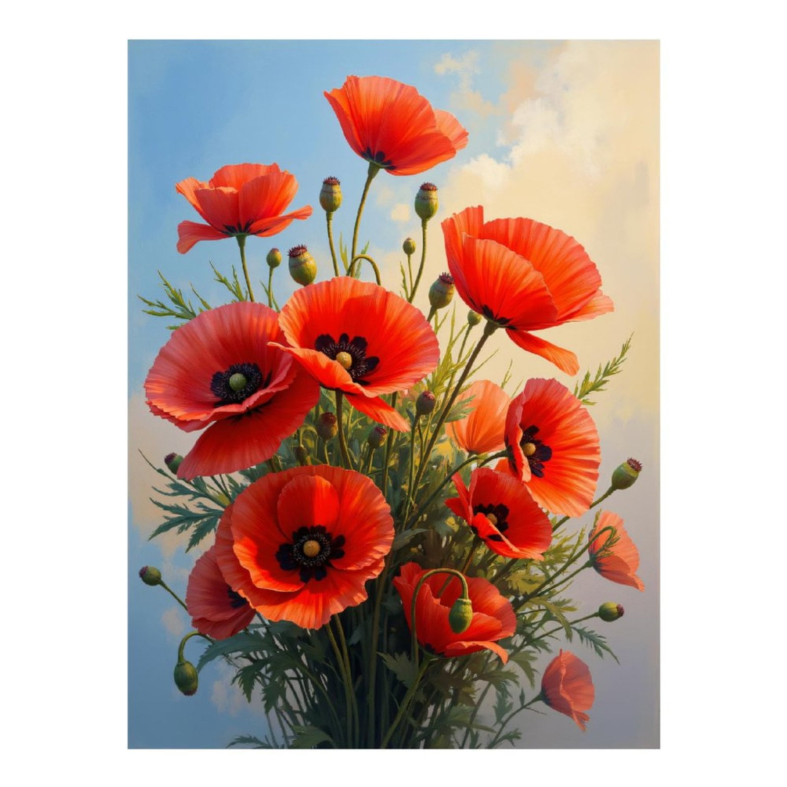 Diamond Art Kit for Adults, Red Poppy Bouquet In Sunshine Diamond ...