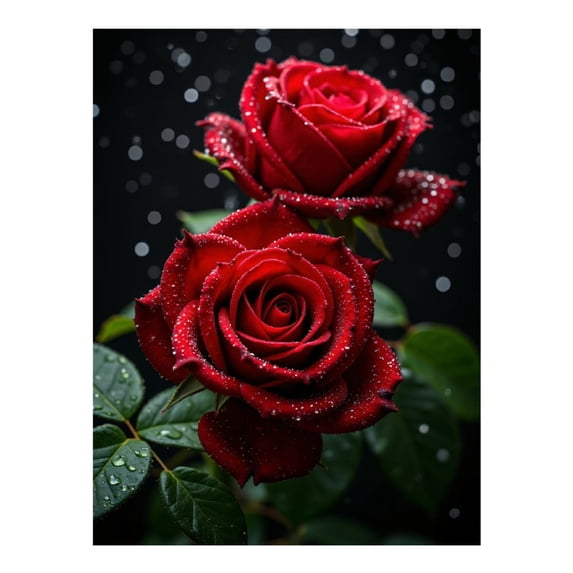 Diamond Art Kit for Adults, Red Roses Water Droplets Dewy Blooms Diamond Painting for Adults Beginners, 5D DIY Diamond Art Painting Kits, Colorful Diamond Painting Craft for Home Decor 12x16