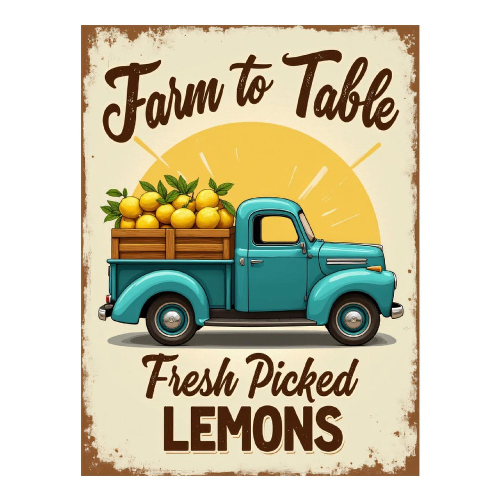 Diamond Art Kit for Adults, Retro Blue Truck Lemons Sunburst Diamond Painting for Adults Beginners, 5D DIY Diamond Art Painting Kits, Colorful Diamond Painting Craft for Home Decor 12x16