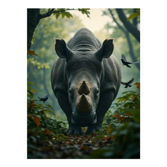 Diamond Art Kit for Adults, Rhino Forest Birds Nature Scene Diamond Painting for Adults Beginners, 5D DIY Diamond Art Painting Kits, Colorful Diamond Painting Craft for Home Decor 12x16