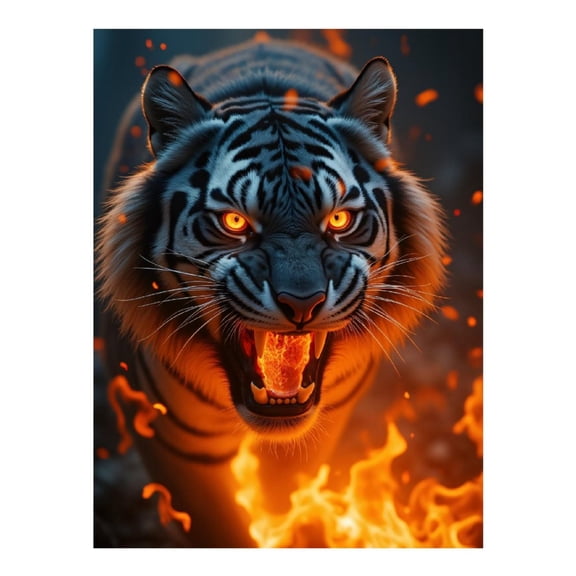 Diamond Art Kit for Adults, Roaring Flame Fierce Tiger Scene Diamond Painting for Adults Beginners, 5D DIY Diamond Art Painting Kits, Colorful Diamond Painting Craft for Home Decor 12x16
