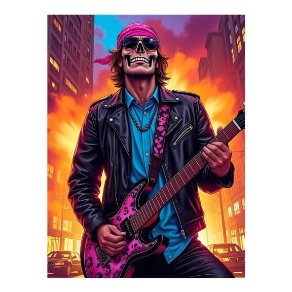 Diamond Art Kit for Adults, Rockstar Skull Guitarist Street Scene Diamond Painting for Adults Beginners, 5D DIY Diamond Art Painting Kits, Colorful Diamond Painting Craft for Home Decor 12x16