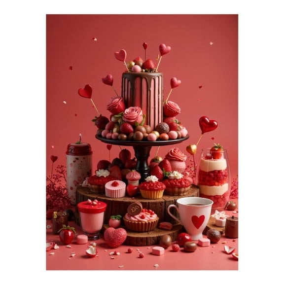 Diamond Art Kit for Adults, Romantic Dessert Display Celebration Diamond Painting for Adults Beginners, DIY Diamond Art Painting Kits, 5D Diamond Painting Crafts for Home Decor 12x16 Frameless