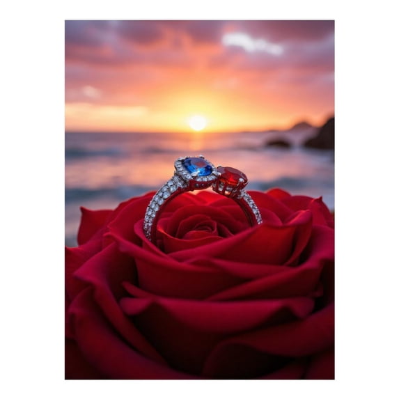 Diamond Art Kit for Adults, Romantic Sunset Gemstone Ring Rose Diamond Painting for Adults Beginners, 5D DIY Diamond Art Painting Kits, Colorful Diamond Painting Craft for Home Decor 12x16