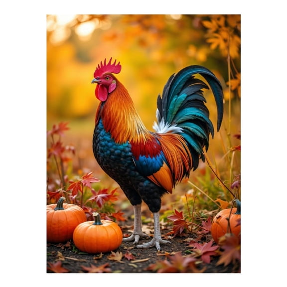 Diamond Art Kit for Adults, Rooster In Autumn Pumpkin Patch Diamond Painting for Adults Beginners, 5D DIY Diamond Art Painting Kits, Colorful Diamond Painting Craft for Home Decor 12x16