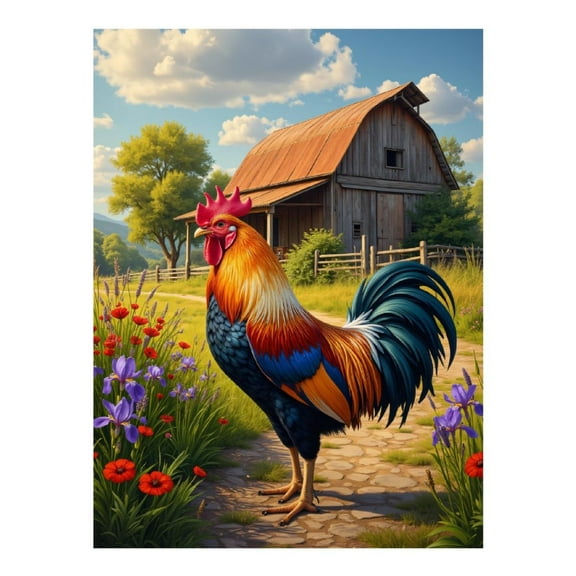Diamond Art Kit for Adults, Rooster Barn Garden Pathway Diamond Painting for Adults Beginners, DIY Diamond Art Painting Kits, 5D Diamond Painting Crafts for Home Decor 12x16 Frameless