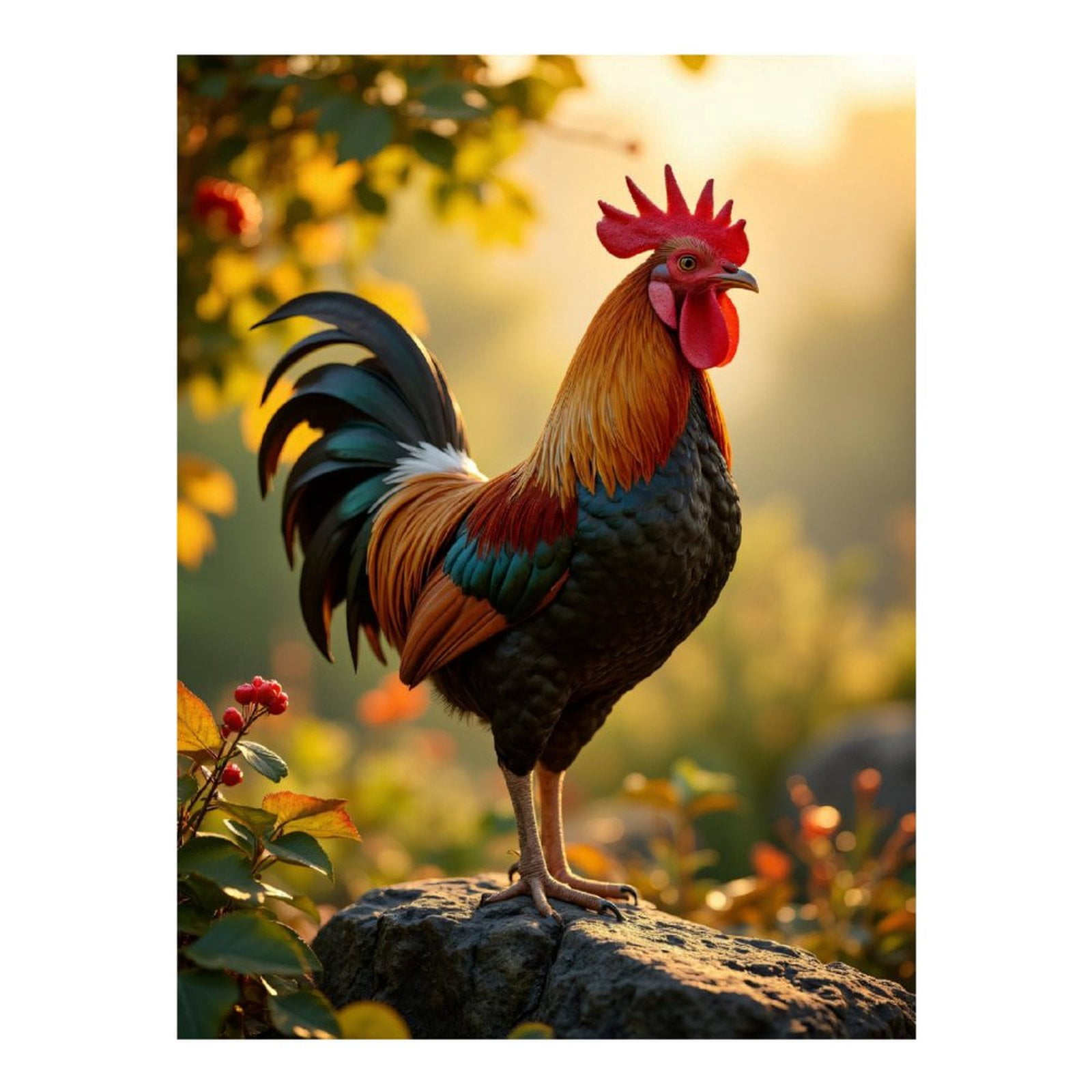 Diamond Art Kit for Adults, Rooster Morning Sunlight Rock Nature Diamond Painting for Adults Beginners, 5D DIY Diamond Art Painting Kits, Colorful Diamond Painting Craft for Home Decor 12x16