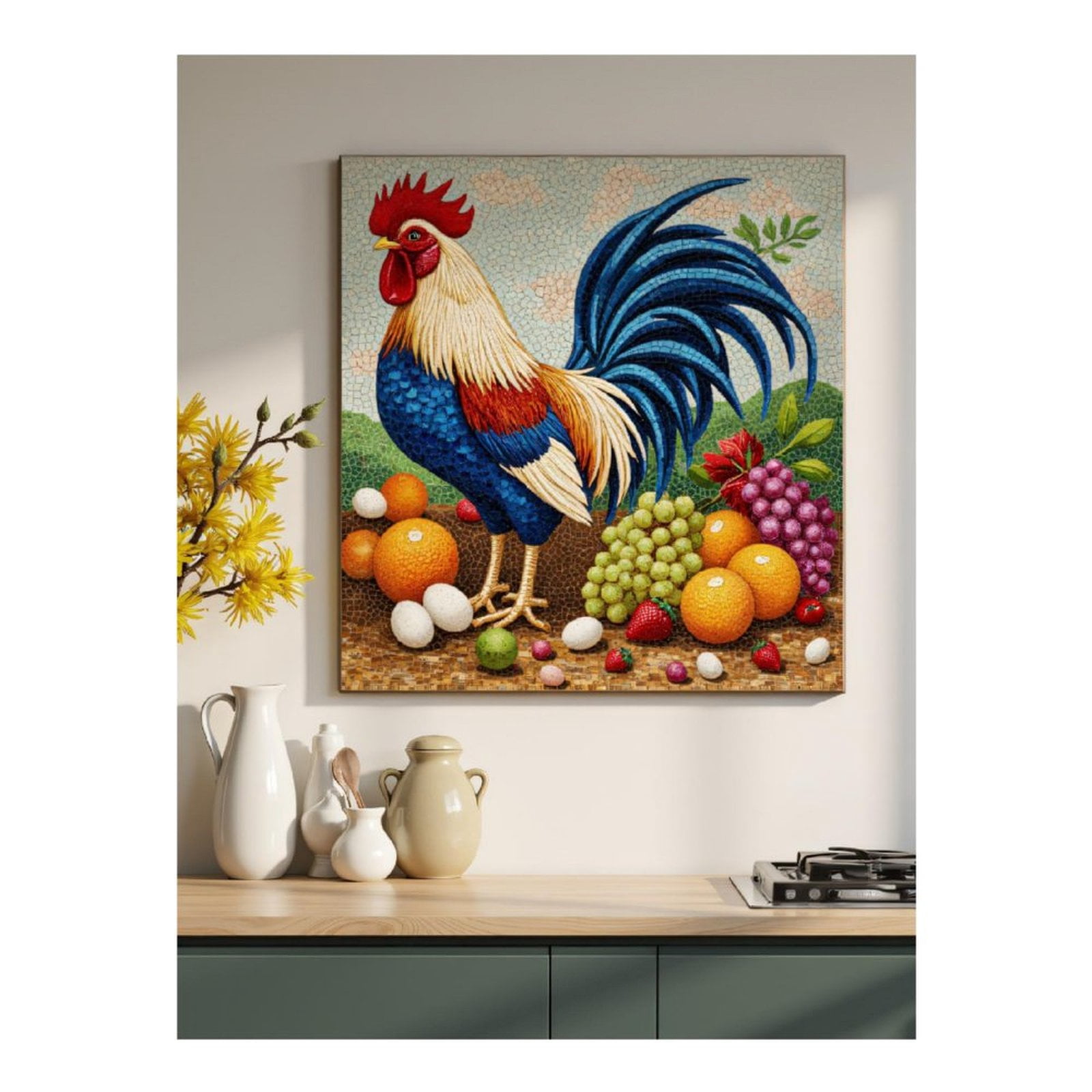 Diamond Art Kit for Adults, Rooster Mosaic With Colorful Fruits Diamond Painting for Adults Beginners, 5D DIY Diamond Art Painting Kits, Colorful Diamond Painting Craft for Home Decor 12x16