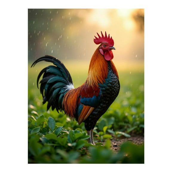 Diamond Art Kit for Adults, Rooster Standing Rainy Field Sunrise Diamond Painting for Adults Beginners, DIY Diamond Art Painting Kits, 5D Diamond Painting Crafts for Home Decor 12x16 Frameless