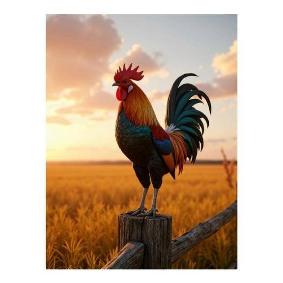 Diamond Art Kit for Adults, Rooster Sunrise Field Perched Fence Diamond Painting for Adults Beginners, 5D DIY Diamond Art Painting Kits, Colorful Diamond Painting Craft for Home Decor 12x16
