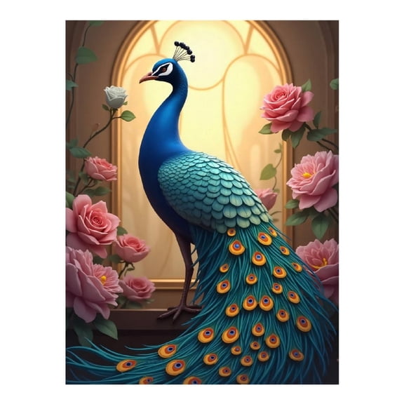 Diamond Art Kit for Adults, Rose Peacock Print No.209 Diamond Painting for Adults Beginners, 5D DIY Diamond Art Painting Kits, Colorful Diamond Painting Craft for Home Decor 12x16