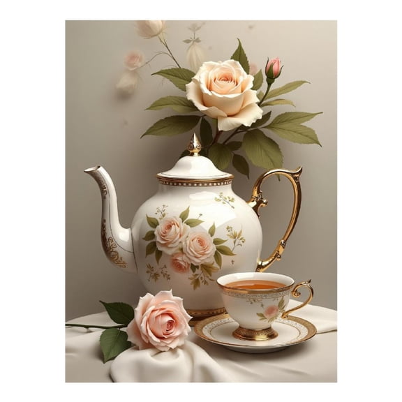 Diamond Art Kit for Adults, Rose Tea Cup Print No.16 Diamond Painting for Adults Beginners, 5D DIY Diamond Art Painting Kits, Colorful Diamond Painting Craft for Home Decor 12x16