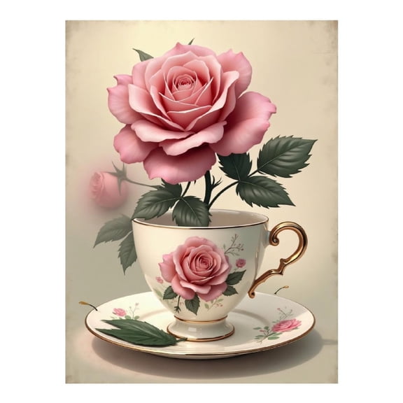Diamond Art Kit for Adults, Rose Tea Cup Print No.986 Diamond Painting for Adults Beginners, 5D DIY Diamond Art Painting Kits, Colorful Diamond Painting Craft for Home Decor 12x16