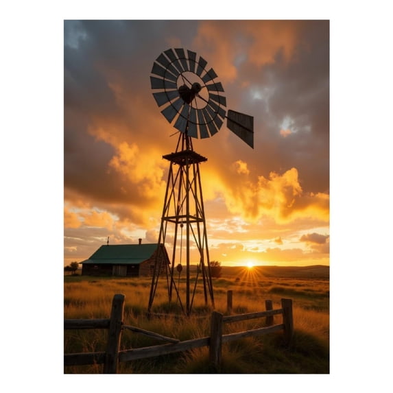 Diamond Art Kit for Adults, Rural Sunset Windmill Landscape Diamond Painting for Adults Beginners, DIY Diamond Art Painting Kits, 5D Diamond Painting Crafts for Home Decor 12x16 Frameless