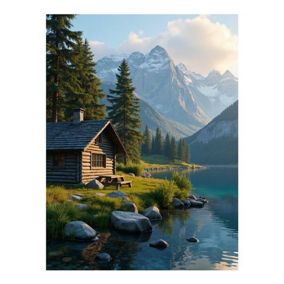 Diamond Art Kit for Adults, Rustic Cabin Lake Reflection Scene Diamond Painting for Adults Beginners, 5D DIY Diamond Art Painting Kits, Colorful Diamond Painting Craft for Home Decor 12x16